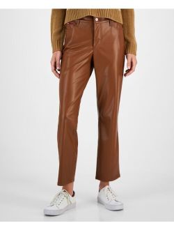 Tommy Jeans Women's Mid-Rise Faux-Leather Straight-Leg Pants