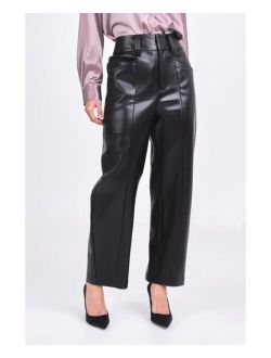 Women's Faux Leather Wide Pocket Pants