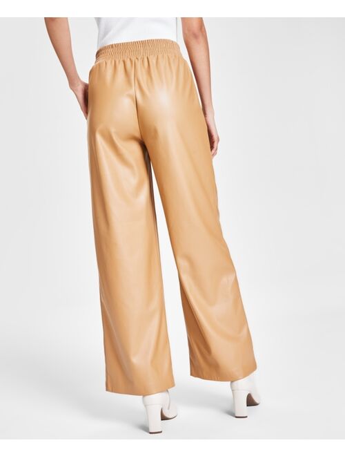Bar III Women's Faux-Leather Wide-Leg Pants, Created for Macy's