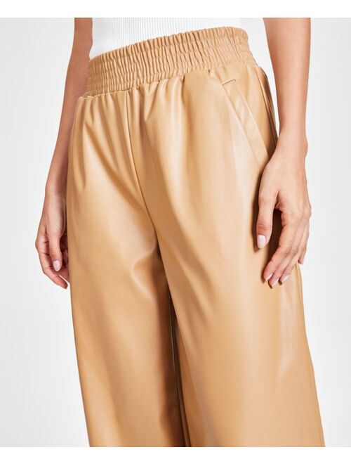 Bar III Women's Faux-Leather Wide-Leg Pants, Created for Macy's