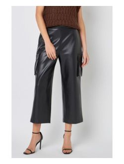 Women's Faux Leather Cropped Cargo Pants