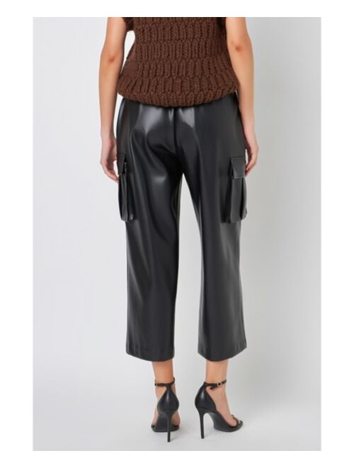 English Factory Women's Faux Leather Cropped Cargo Pants