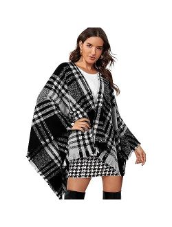 Hommtina Women's Shawl Wrap Warm Western Poncho Sweater Scarf for Spring Fall Winter