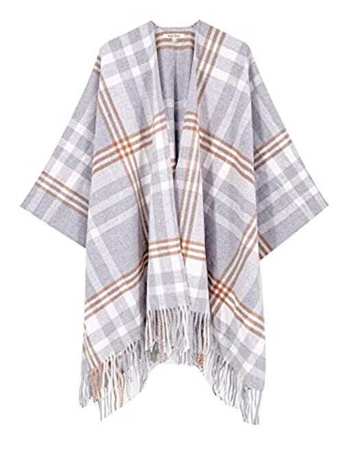 Moss Rose Women's Travel Plaid Shawl Wrap Open Front Poncho Cape for Fall Winter