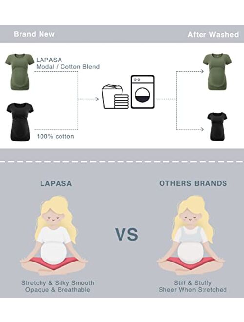 LAPASA Womens Maternity Shirts Tops Short Sleeve 1 or 3 Pack Side Ruched Modal Cotton Pregnancy Tshirt Crew Neck Tees L55