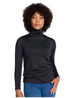 Women Turtleneck Thermal Underwear Top Undershirt Lightweight Midweight Fleece Lined Long Sleeve Base Layer L88/L90