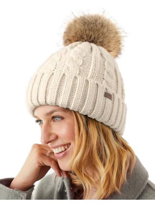 Camptrace Winter Hats for Women Chunky Knit Beanie Hat Trendy Cute Warm Skull Ski Cap Pom Pom Beanie