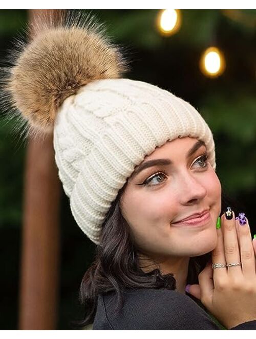 Camptrace Winter Hats for Women Chunky Knit Beanie Hat Trendy Cute Warm Skull Ski Cap Pom Pom Beanie