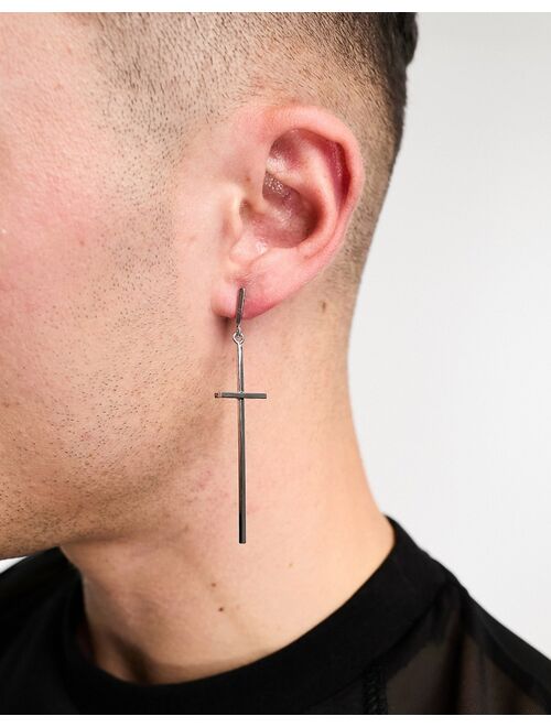 Faded Future oversized single cross earring in silver