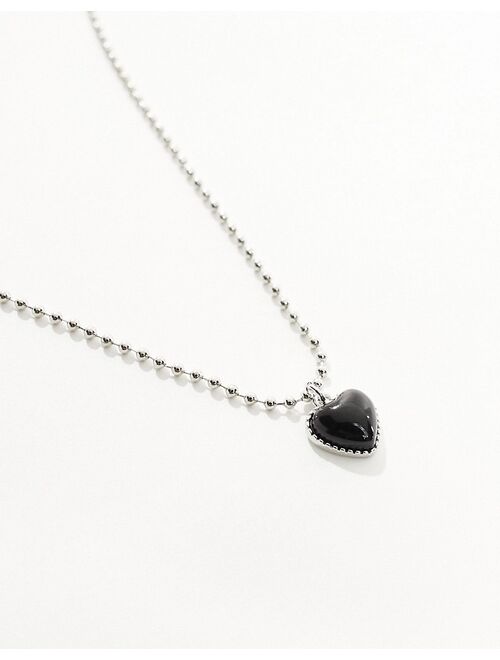 Faded Future ball chain necklace with black heart pendant in silver