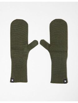 Unisex knitted mittens in khaki