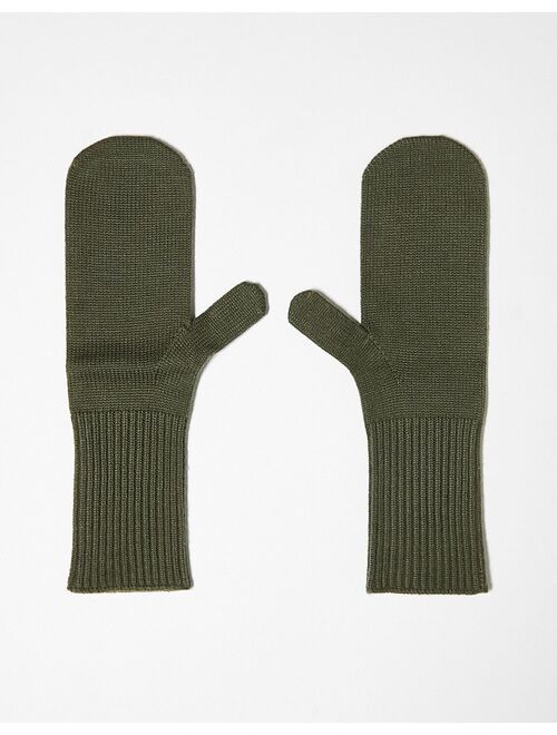 COLLUSION Unisex knitted mittens in khaki