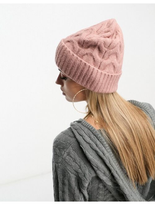 NA-KD cable knit beanie hat in dusty pink