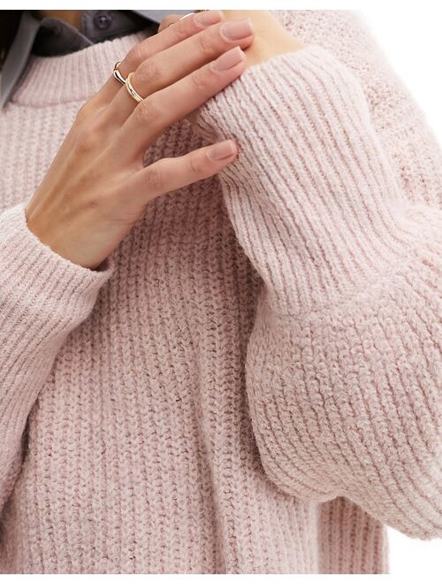 ASOS DESIGN fluffy crew neck sweater in pink