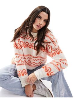 oversized sweater in fairisle pattern in cream