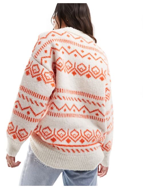 ASOS DESIGN oversized sweater in fairisle pattern in cream