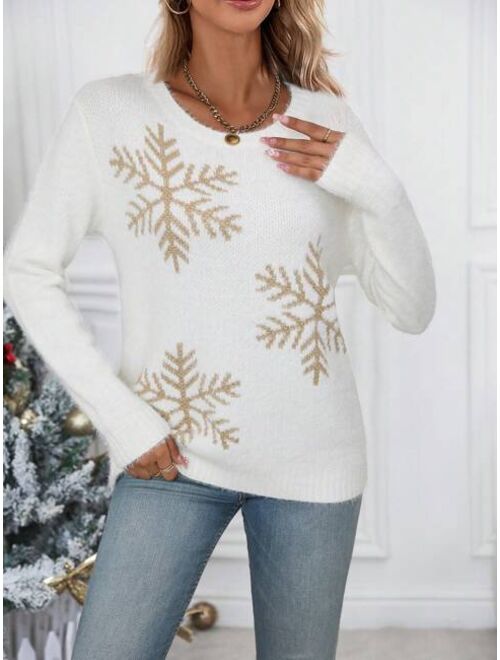 Snowflake Pattern Fluffy Knit Sweater