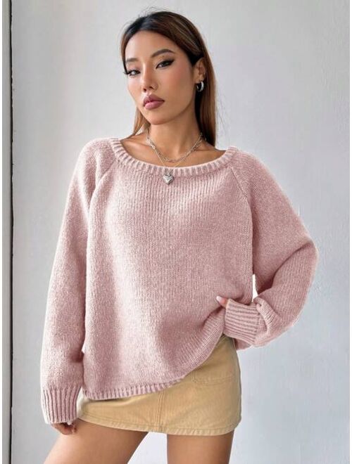 SHEIN EZwear Women S Solid Color Raglan Sleeve Sweater