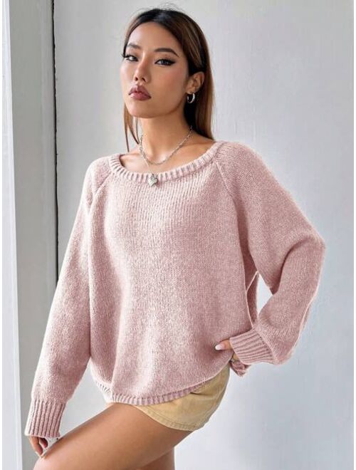SHEIN EZwear Women S Solid Color Raglan Sleeve Sweater