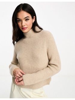 & Other Stories high neck alpaca wool ribbed sweater in beige