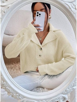 Lapel Neck Drop Shoulder Sweater