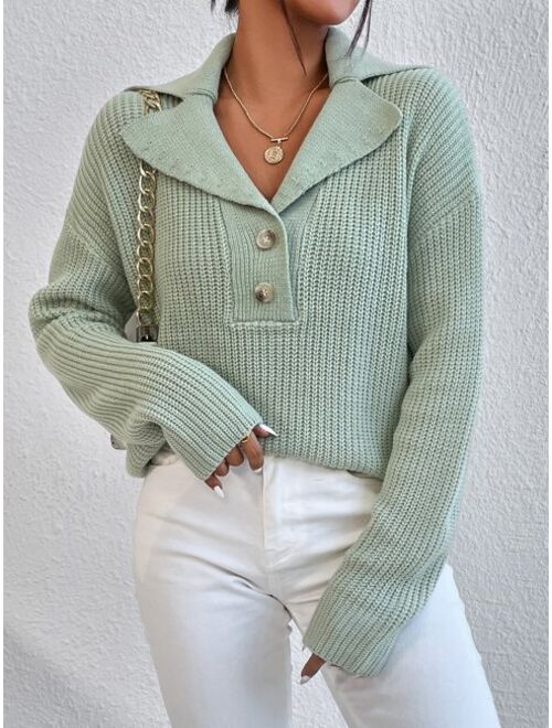 Lapel Neck Drop Shoulder Sweater