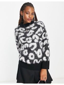 Wednesday's Girl high neck relaxed sweater in leopard print