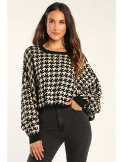 Autumn Arrival Black and Beige Houndstooth Dolman Sleeve Sweater