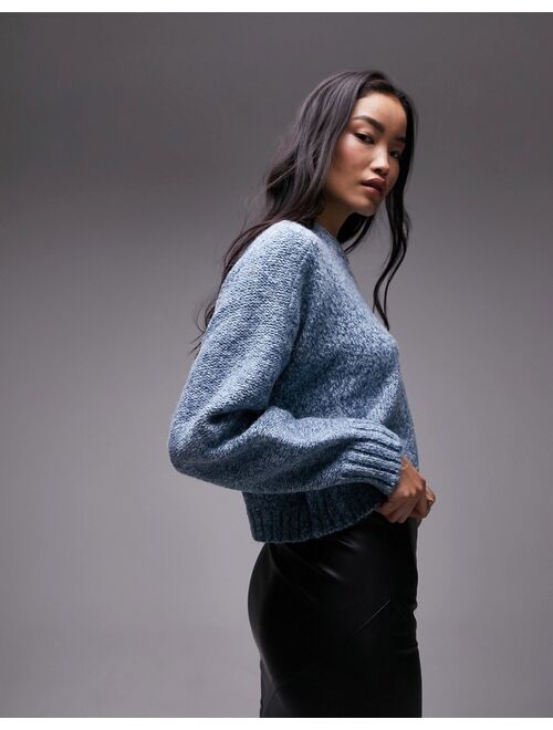 Topshop knitted boxy space dye sweater in blue