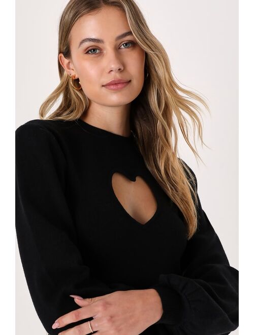Lulus Always In Your Heart Black Cutout Long Sleeve Sweater Top