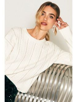 Winter Wishlist Ivory Rhinestone Cable Knit Pullover Sweater