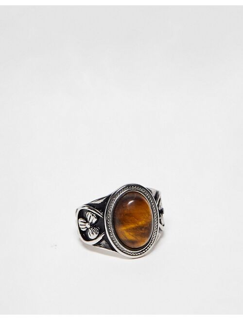 Reclaimed Vintage unisex stone ring in stainless steel