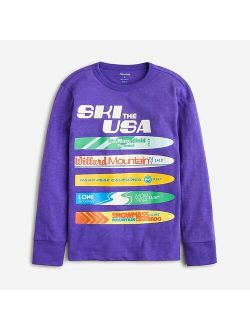 Kids' long-sleeve "ski the USA" graphic T-shirt