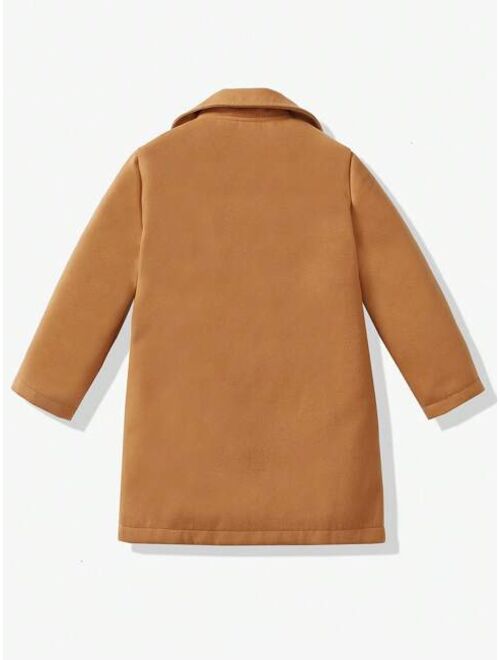 SHEIN Kids EVRYDAY Young Boys' Long Sleeve Mid-Long Woolen Autumn Overcoat For Casual Outings