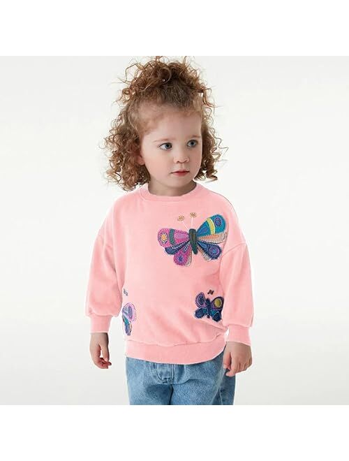 Akyzic Little Girls Sweatshirts Cotton Long Sleeve Crewneck Pullover Toddler Kids Winter Warm Shirt Sweater Tops 2t-8t
