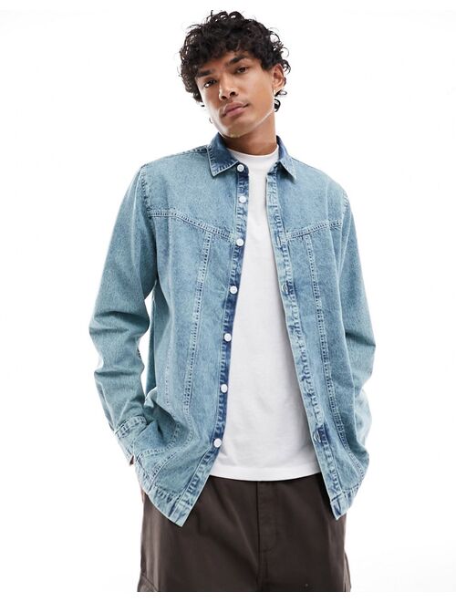 ASOS DESIGN relaxed denim shirt with panel detailing in acid blue wash