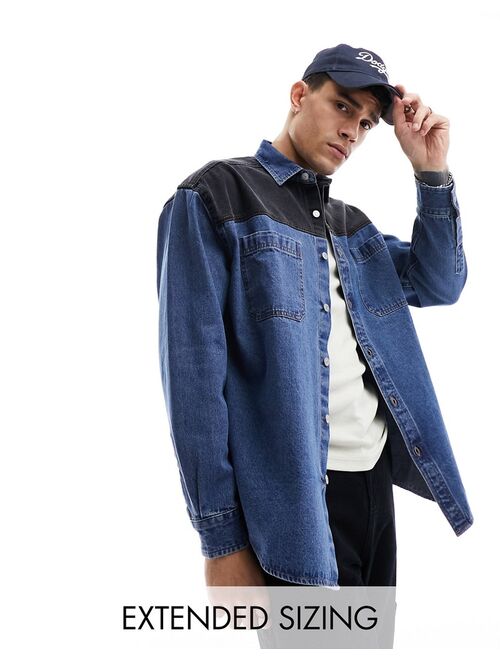 ASOS DESIGN 90s oversized shirt with black contrast detail in dirty wash