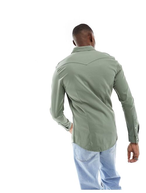 ASOS DESIGN skinny fit western denim shirt in green