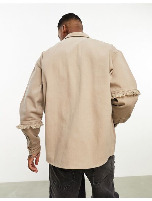 ASOS DESIGN 90s oversized denim shirt with raw edge seams in taupe