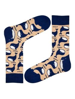 Men's Whale Novelty Colorful Unisex Crew Socks with Seamless Toe Design, Pack of 1