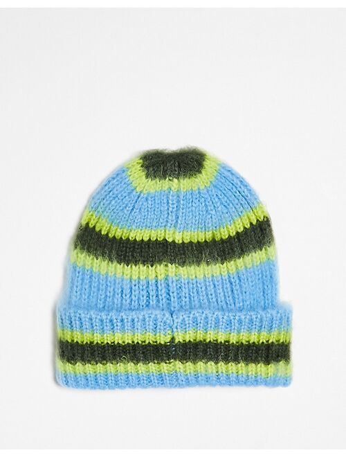 COLLUSION Unisex brushed stripe beanie in blue