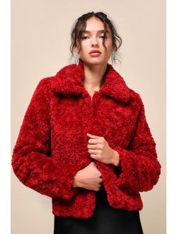 Snowy Crush Red Collared Teddy Jacket