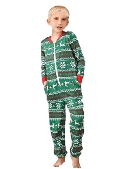 Valossie Christmas Pajamas for Family/Couples 2023 Front Zipper Round Neck Jumpsuit Fleece-Lined Matching Jammies