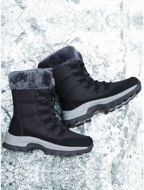 Shein Winter Snow Boots For Men And Women, Thick Warm Fur Lined Waterproof Boots, High-top Anti-slippery Large Size Shoes