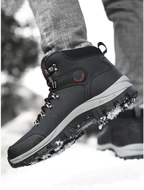 Shein Men's Winter Pu Leather Waterproof Boots For Outdoor Activities And Work, With Comfortable, Warm Lining, Slip-resistant, High-top Sneakers, Ankle Boots In Larger Si