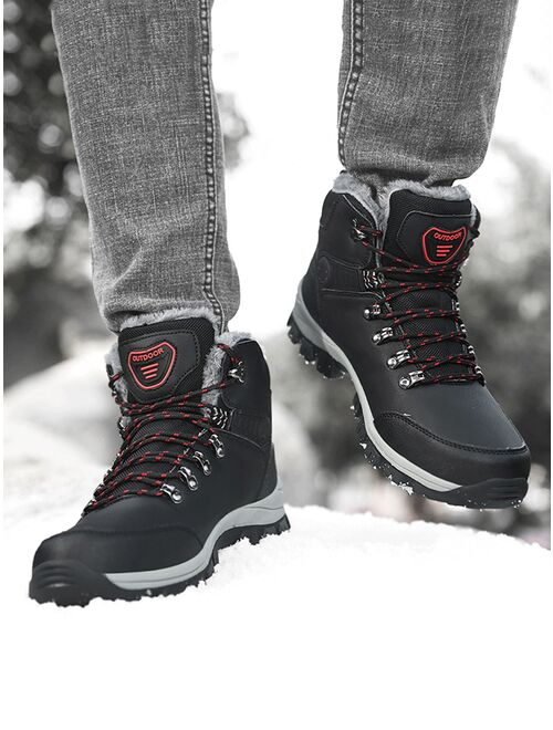 Shein Men's Winter Pu Leather Waterproof Boots For Outdoor Activities And Work, With Comfortable, Warm Lining, Slip-resistant, High-top Sneakers, Ankle Boots In Larger Si