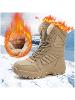 Men's Thickened Slip Resistant Warm Flat High-top Short Boots, Winter Casual Outdoor Pupu Leather Mountain Climbing Boots For Training And Casual Wear