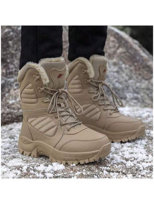 Shein Men's Thickened Slip Resistant Warm Flat High-top Short Boots, Winter Casual Outdoor Pupu Leather Mountain Climbing Boots For Training And Casual Wear