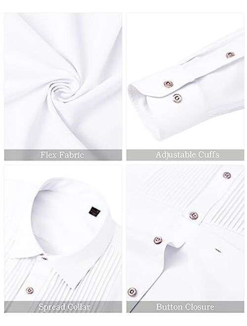 J.VER Men's Tuxedo Shirt Formal Dress Shirt Pleated Long Sleeve Button Down Shirts for Prom Party Wedding