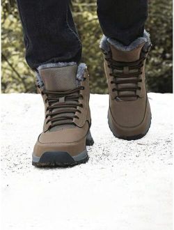 Men's Medium High Snow Boots, Winter Thickened, Large Size, Waterproof Leather Hiking Shoes